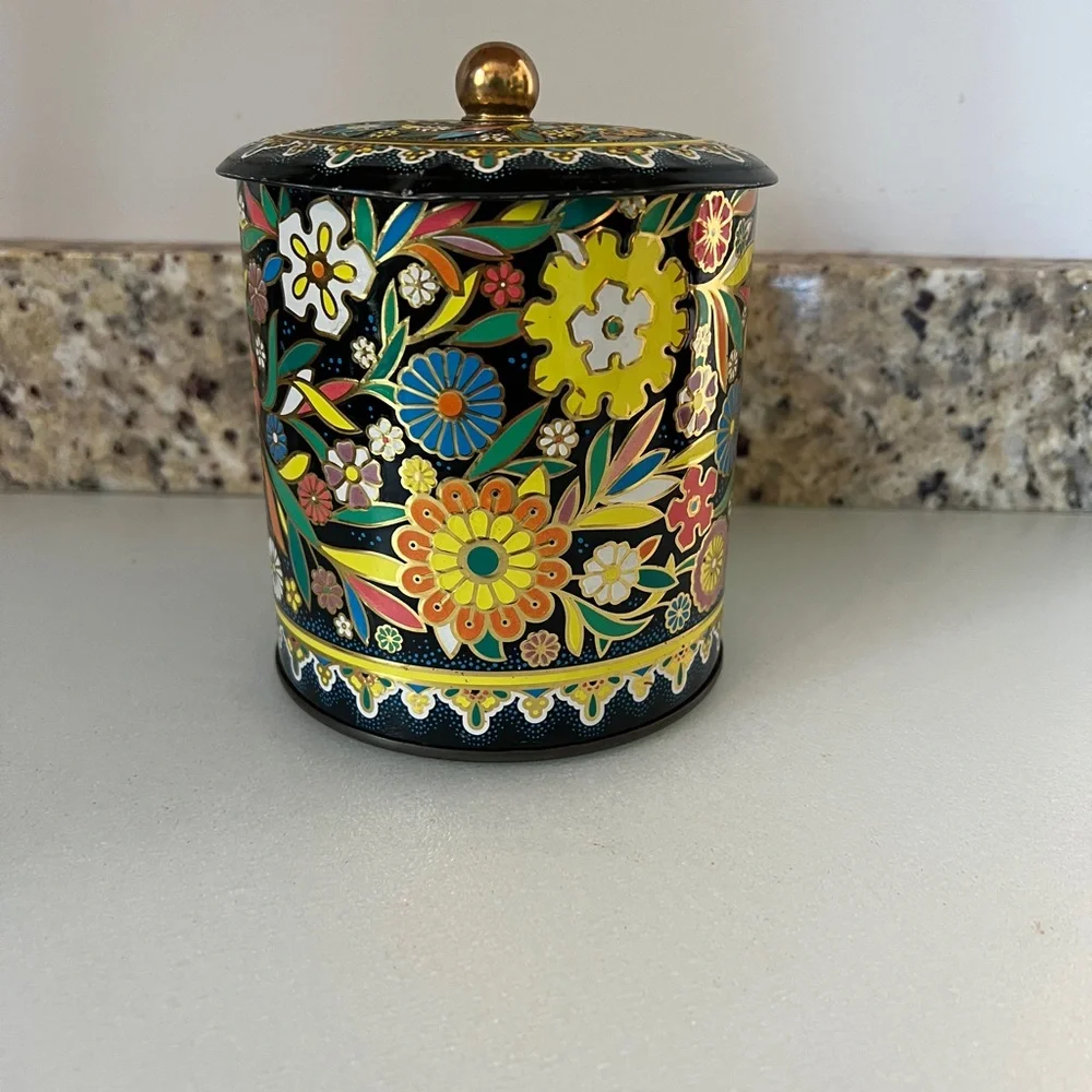 Daher floral embossed metal tin canister